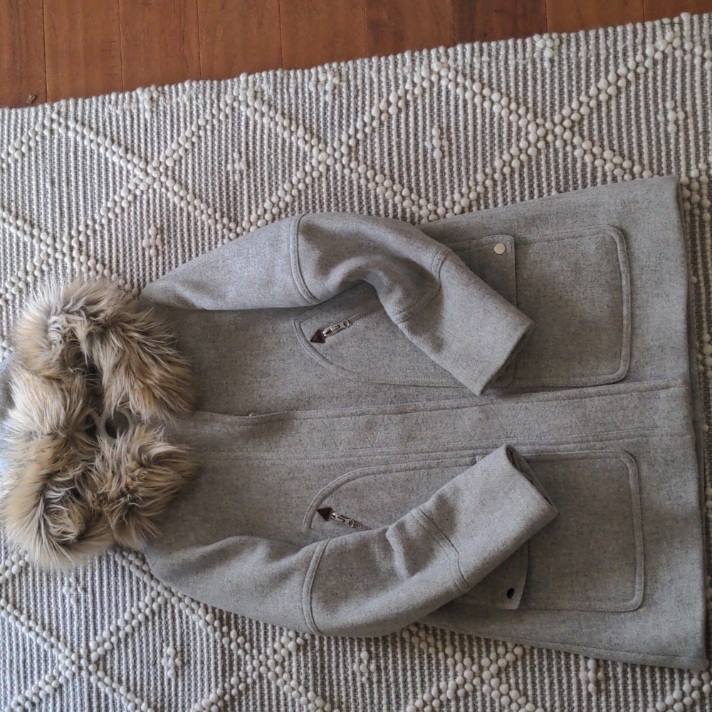 Gray hooded JCrew coat